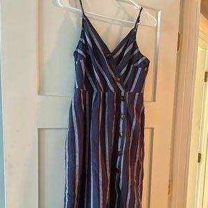 Blue black and white striped dress